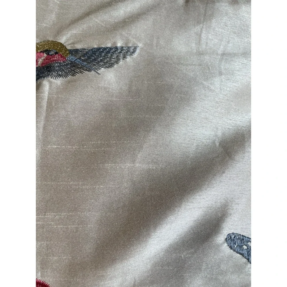 Vintage Satin Embroidered Floral Hummingbird Cottagecore Accent Pillow 17